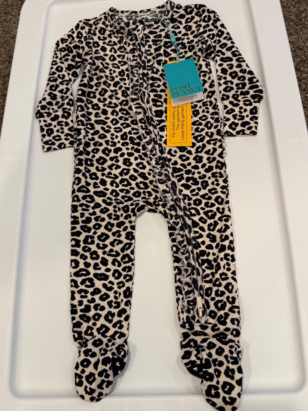 Posh Peanut Beige & Black Leopard Print Footed One-Piece (9-12 mo)